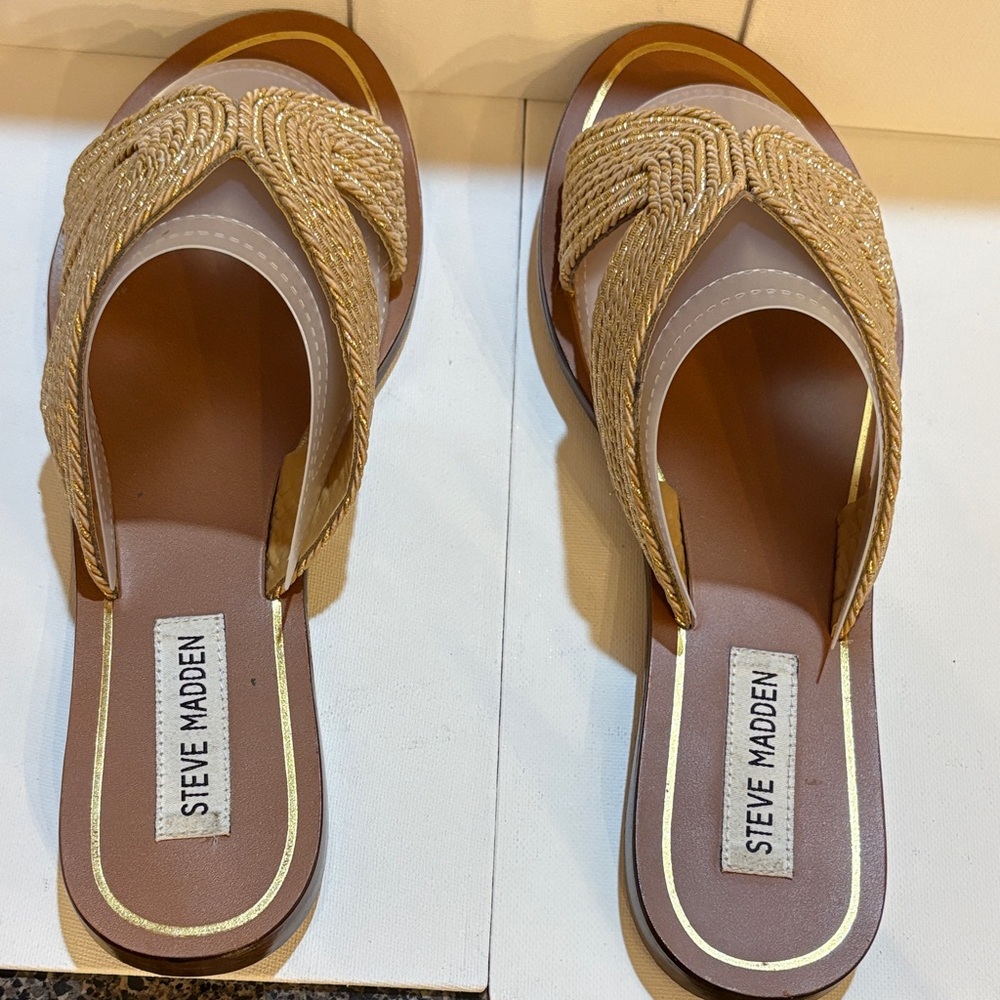 Steve Madden Tan Woven Slide Sandals